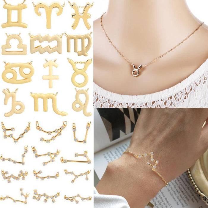 Twelve Constellations Necklace Diamond Bracelet Card Set