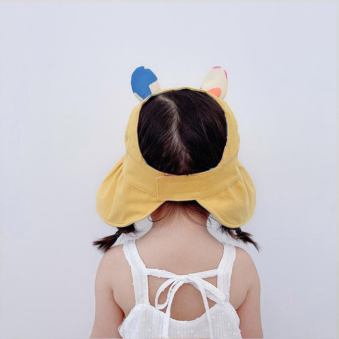 Summer  Cute Rabbit Ears Double-sided Children's Foldable Empty Top Hat
