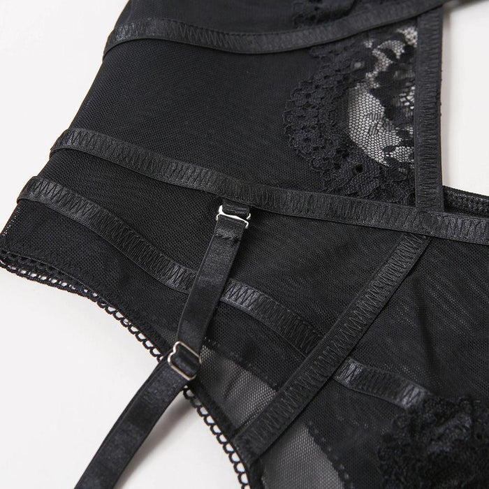 Sexy Lace Hollow Underwear Women Bodysuit with Garter