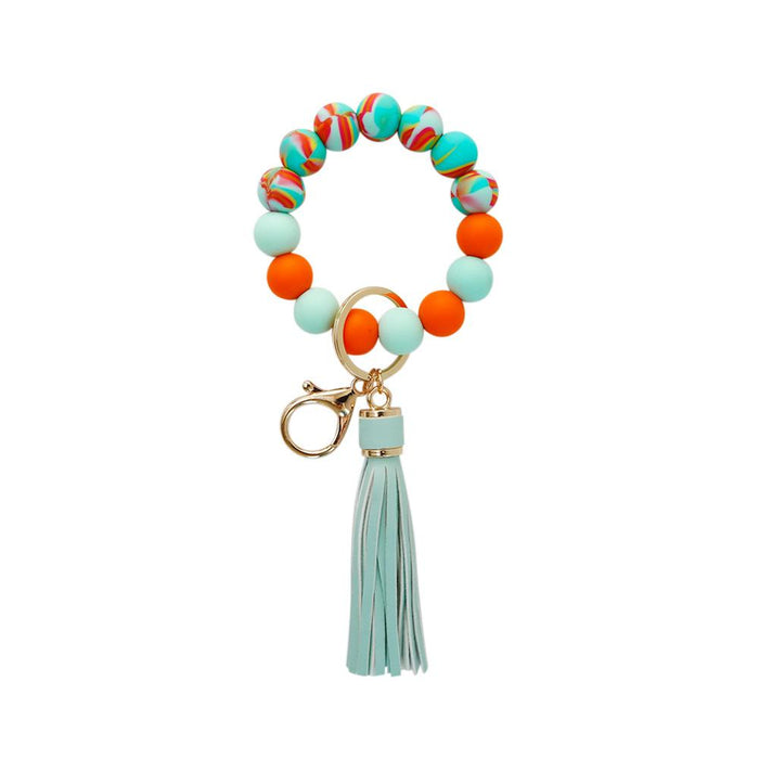 Silicone Leather PU Tassel Card Bag Bracelet Keychain