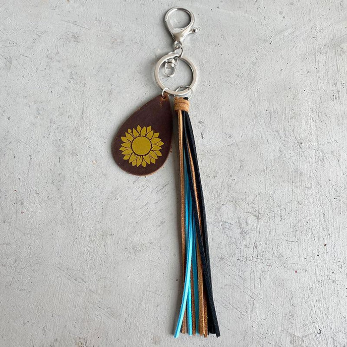 Leather Key Chain textured leather tassel pendant key ring