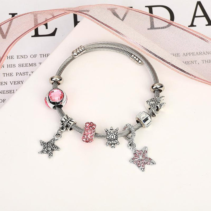 Stainless Steel Bracelet Starfish Sea Animal Beaded Bracelet