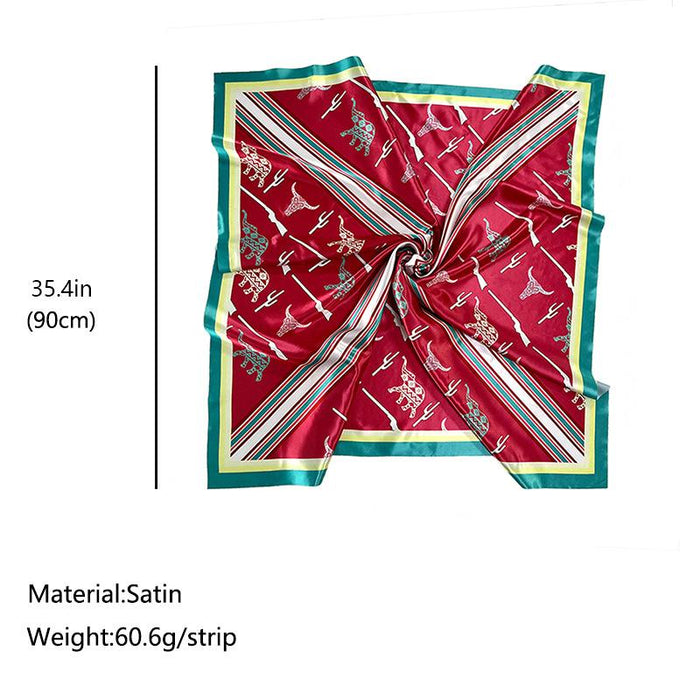 Fashion Imitation Silk Scarf Printed Tauren Elephant Cactus Smooth Scarf