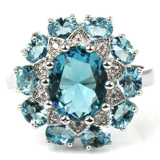 Luxury Jewelry Oval Cut Light Blue Zircon Rings