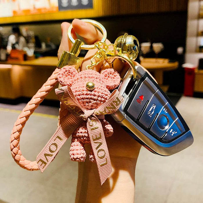 Cartoon Resin Woolen Bear Doll Car Keychain
