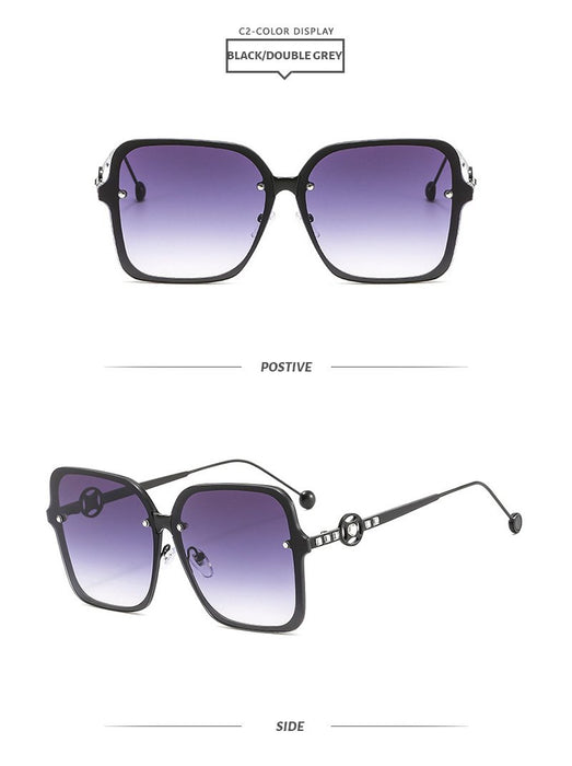 Square metal sunglasses V-shaped diamond inlay