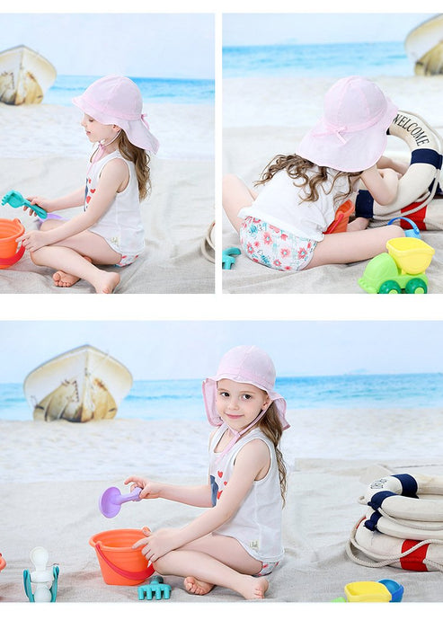 Light Pink Ruffled Outdoor Sunscreen Thin Children's Shawl Hat