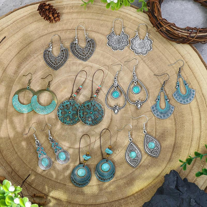 Boho Ethnic Vintage Green Stone Earrings