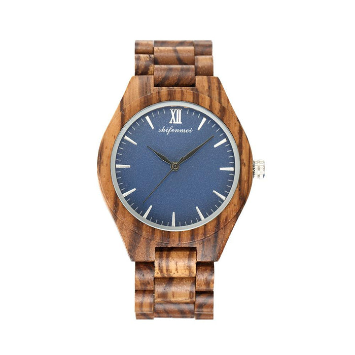 Quartz Watch Men's Cool Sandalwood Blue Literal Wood Watch