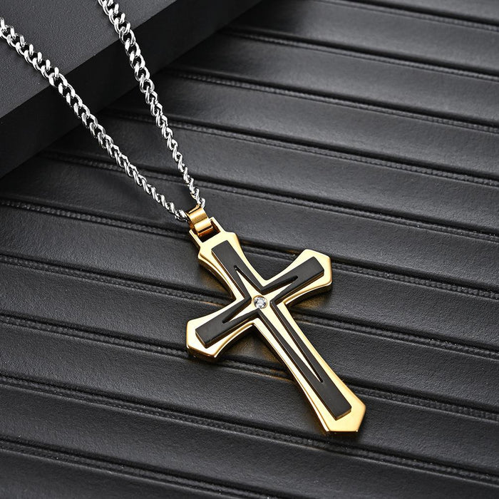 Trendy Titanium Steel Men's Stainless Cross Necklace Pendant