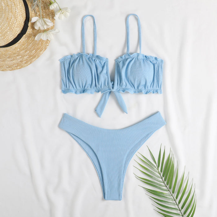 New V-neck Solid Color Split Women's Bikini