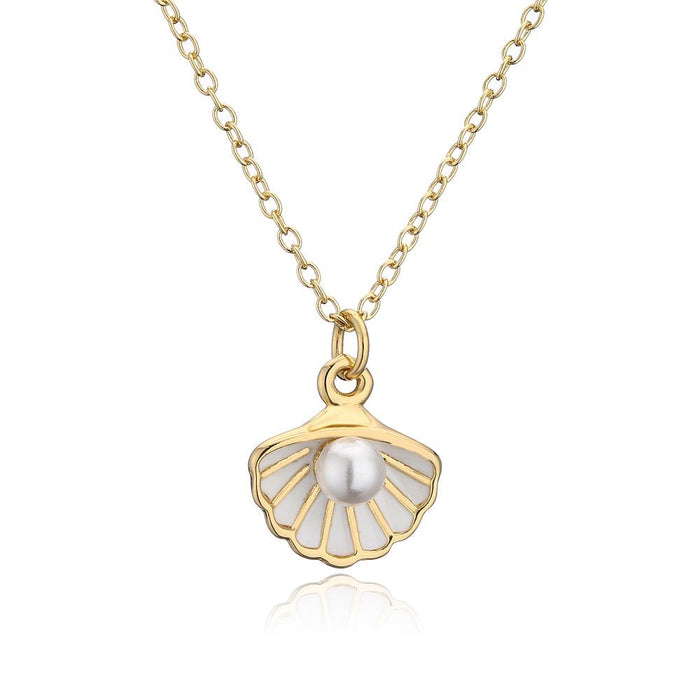 Oil Drop Shell Shape Pendant Gold Women's Necklace