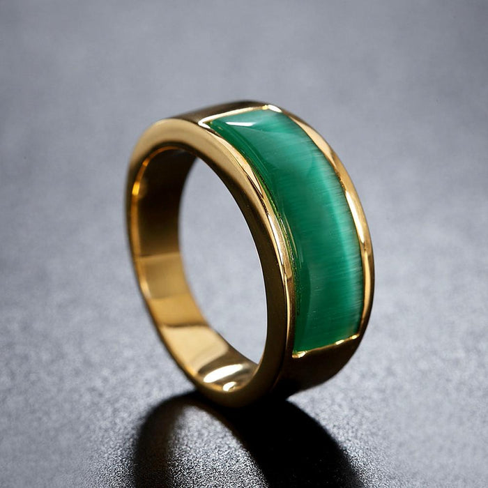 Retro Opal Jade Green Simple Men's and Women's Titanium Steel Ring