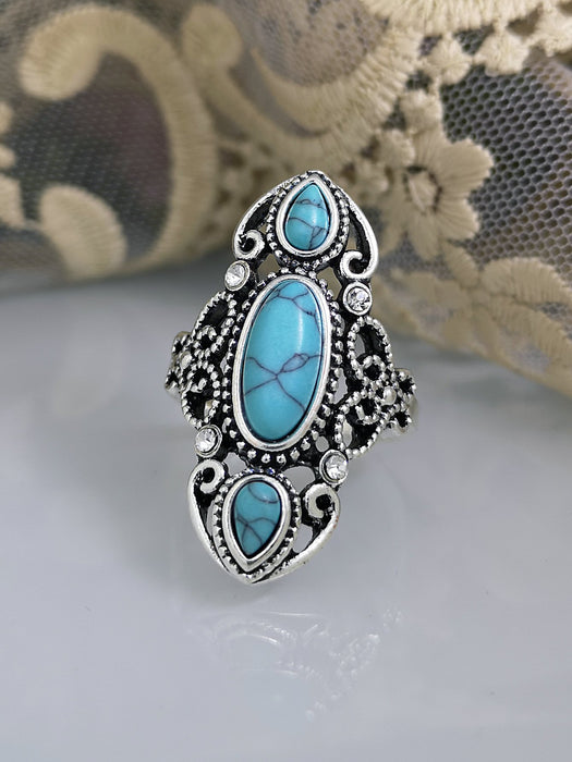 Creative Hollow Carved Vintage Turquoise Ring