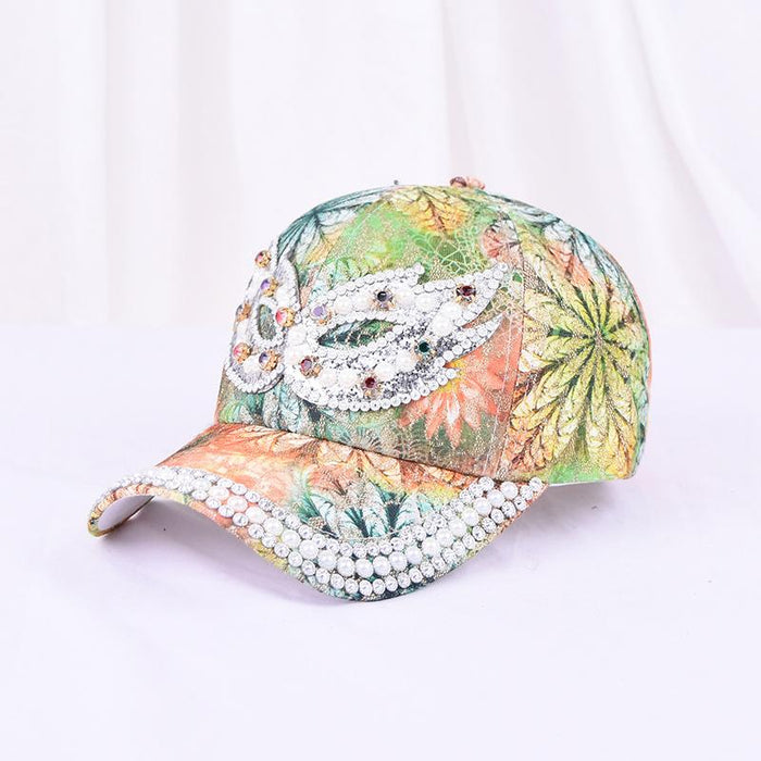 Summer Women's Maple Leaf Lace Handmade Beads Baseball Cap
