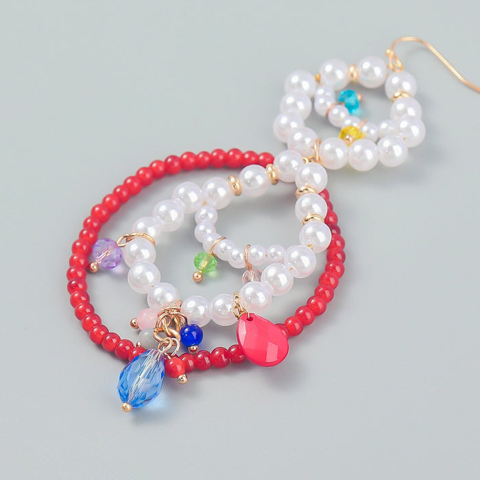 Ladies Summer Casual Multilayer Beads Ear Hooks Earrings