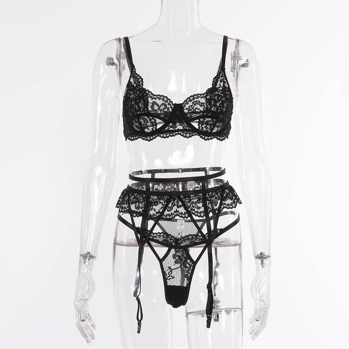 Women Lace Underwear Sexy Bra Lingerie Three Piece Set