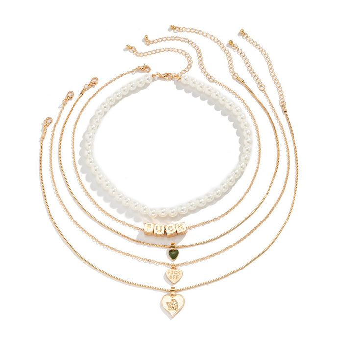 Beaded Overlapping Pearl Letter Love Pendant Necklace