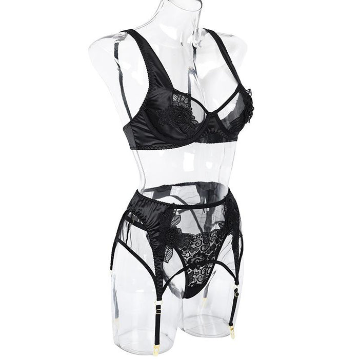 Women Lace Hollow Lingerie Sexy Garter Underwear Set