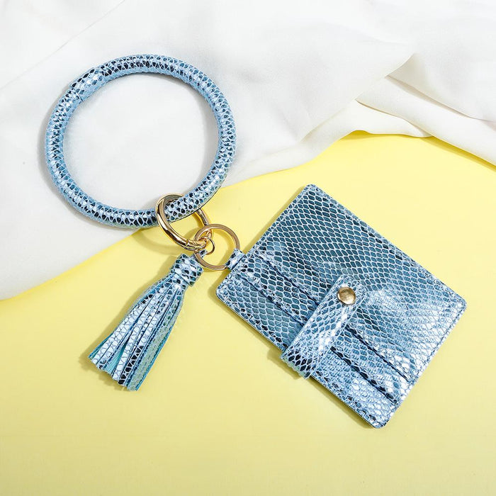 Snake Skin PU Leather Wrist Key Chain Card Bag Zero Wallet