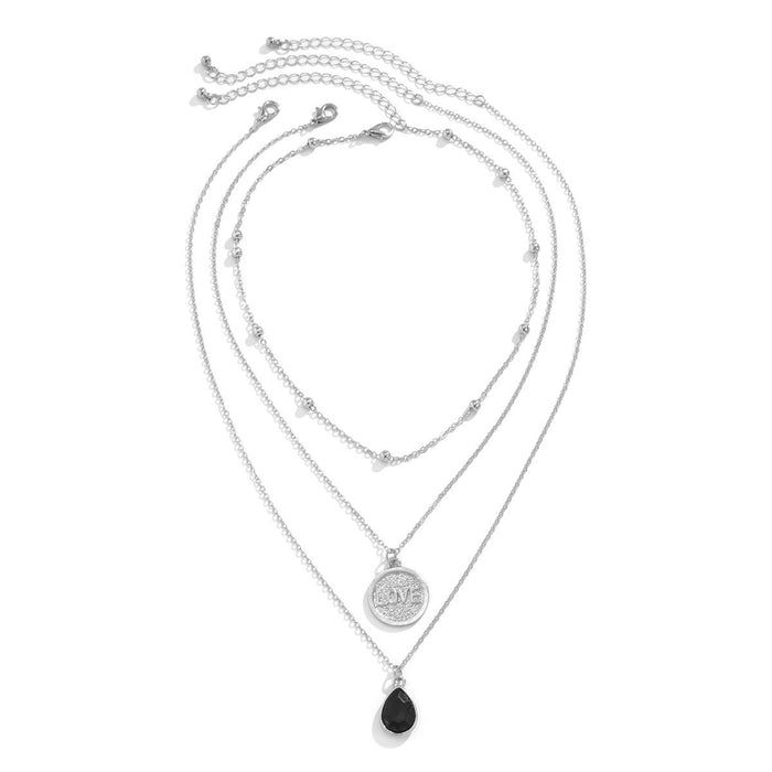 Geometric Bead Letter Pendant Water Drop Pendant Overlay Necklace