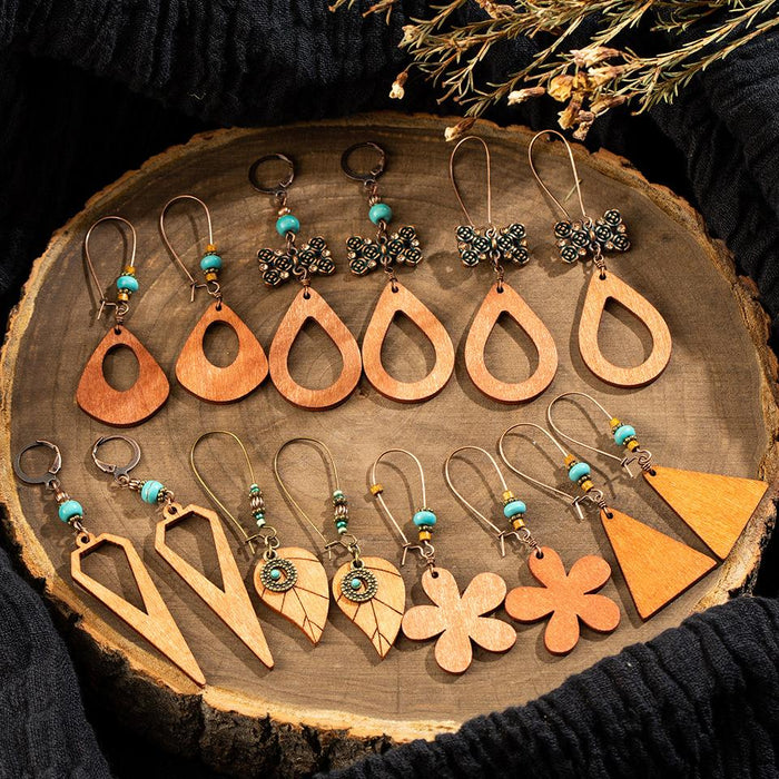 Bohemian Beaded Vintage Wooden Earrings