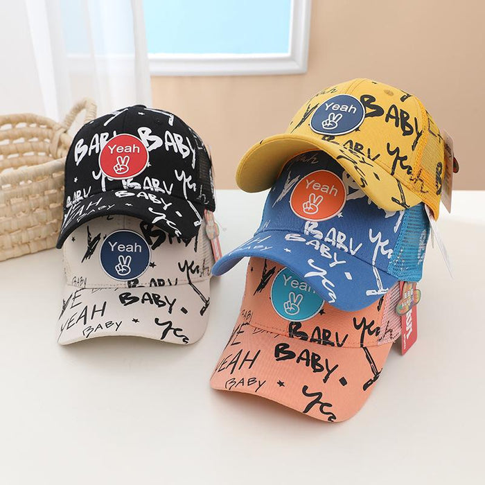 Summer BABY Graffiti Print Kids Sunshade Mesh Cap