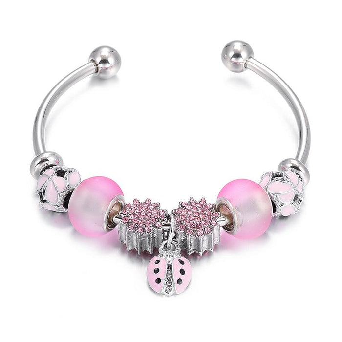 Pink Ladybug Pendant Bracelet