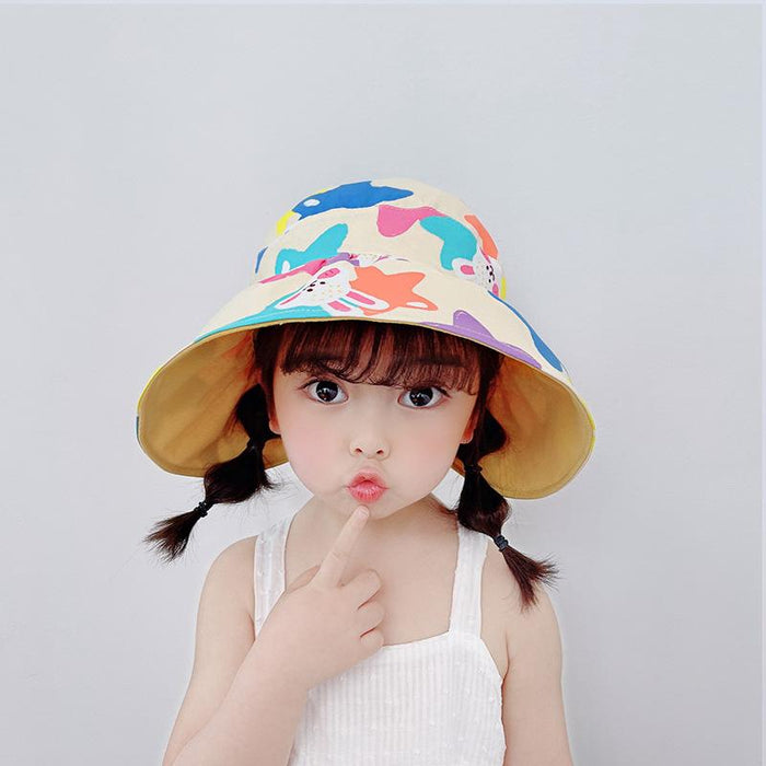 Summer  Cute Rabbit Ears Double-sided Children's Foldable Empty Top Hat