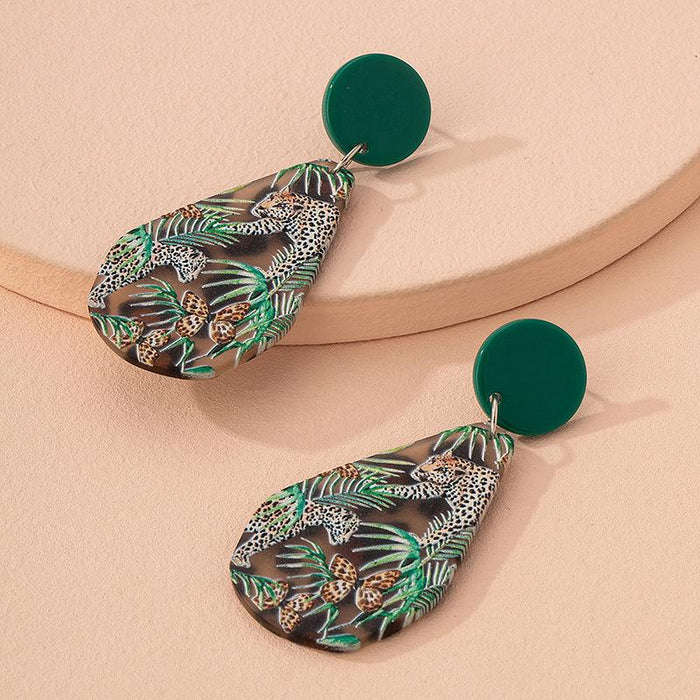 New Fashion Green Rainforest Leopard Print Women's Earrings