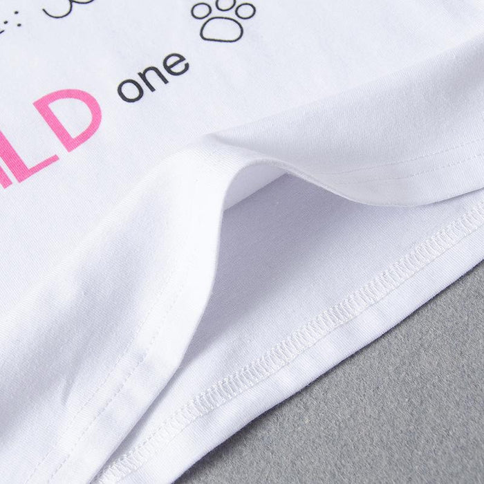 White round neck cute kitty short sleeve T-shirt