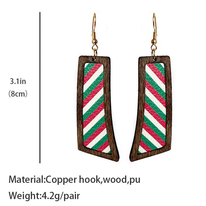 Fashion Vintage Striped Stars Women Wooden Earrings