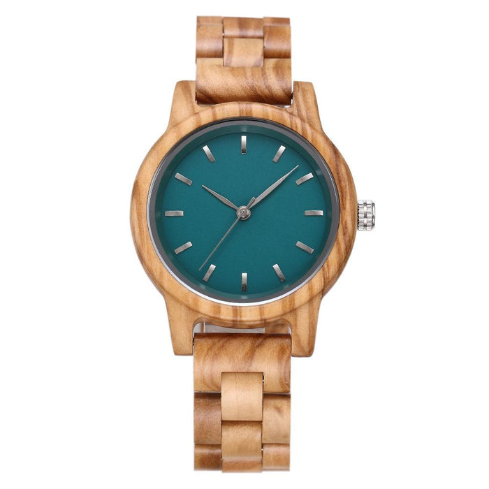 Fashion Premium Green Wooden Quartz Women's Watch