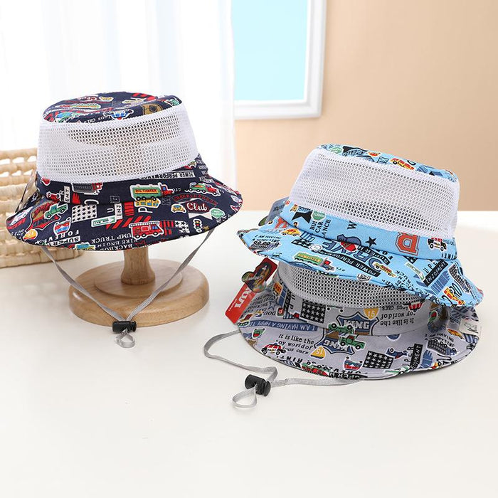 Summer Cartoon Car Print Children's Breathable Sunshade Mesh Hat