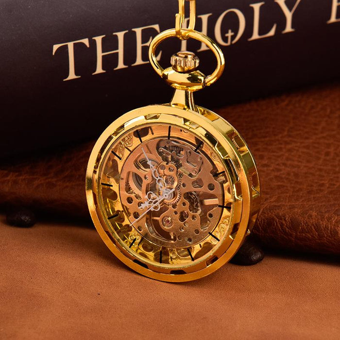 Gold Wheel Digital Mechanical Hollow Out Flower Needle Pocket Watch Llz23700