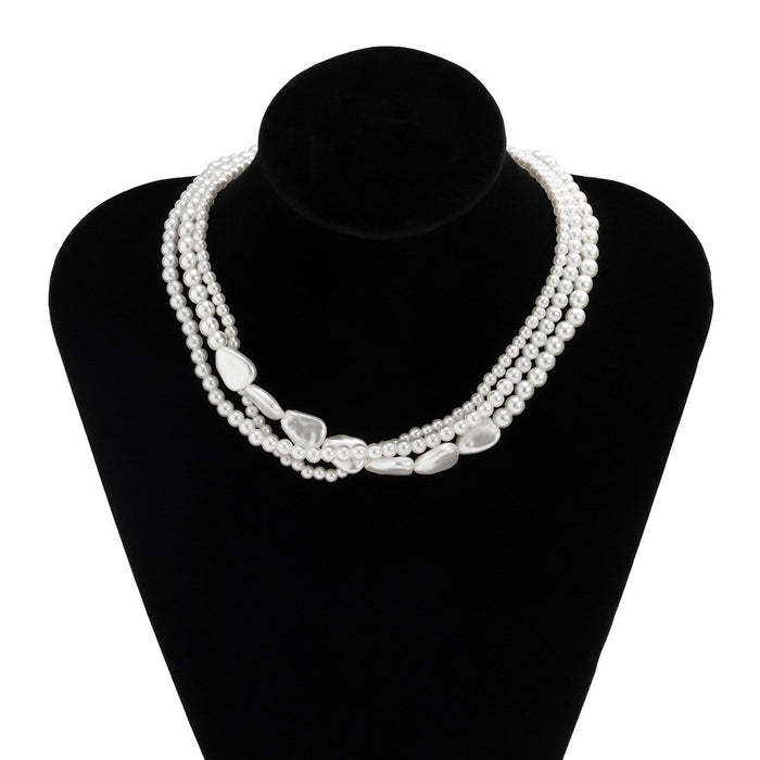 Vintage Imitation Pearl Superimposed Woven Small Round Bead Necklace