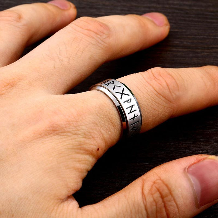 Stainless Steel Viking Alphabet Men's and Women's Rotatable Ring