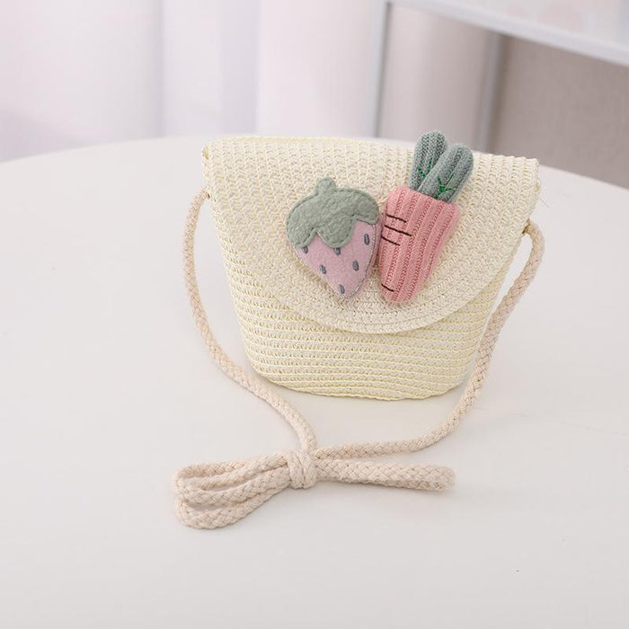 Cute Strawberry Radish Children's Wavy Straw Hat Bag Set