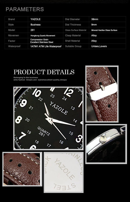 Yazole Watch Vintag Quartz Business Fashion Unique Leisure Leather Watch