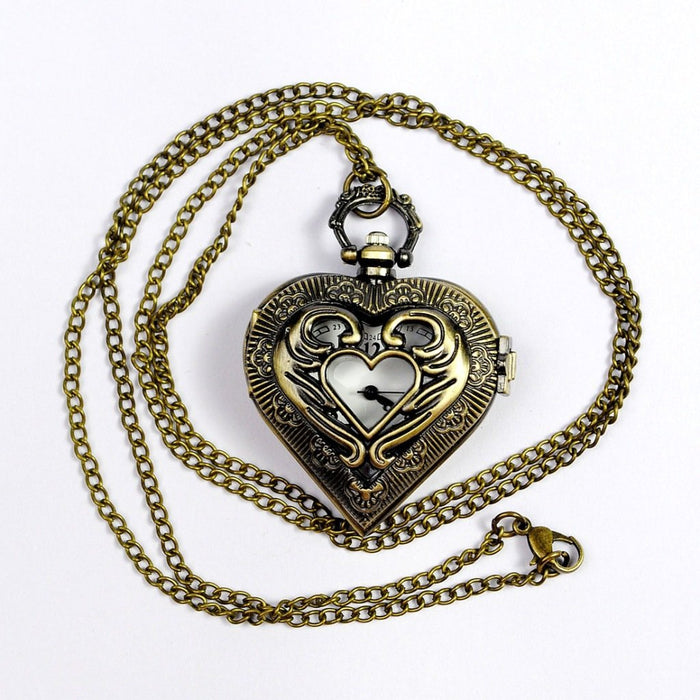 Vintage Classical Carved Hollow Out Heart-shaped Quartz Pocket Watch Ll3726