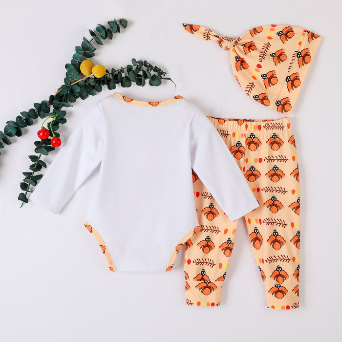 Boys' long sleeved pumpkin lettered print triangle khat-shirt