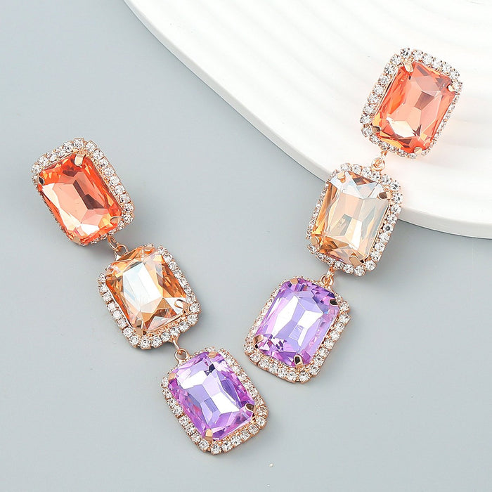 Women's Fashion Alloy Square Rhinestone Long Earrings