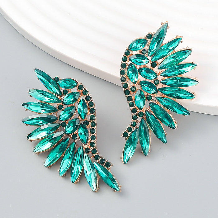 Women's Colored Rhinestone Fan-shaped Wing Earrings