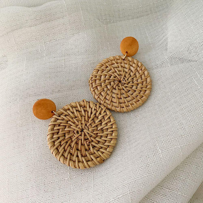 Wooden Handmade Rattan Geometric Earrings Female