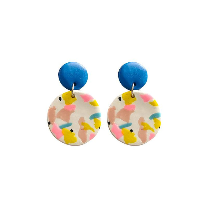 New Multicolor Art Geometry Handmade Clay Soft Pottery Earrings Female