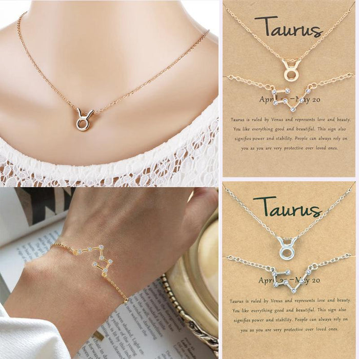 Twelve Constellations Necklace Diamond Bracelet Card Set