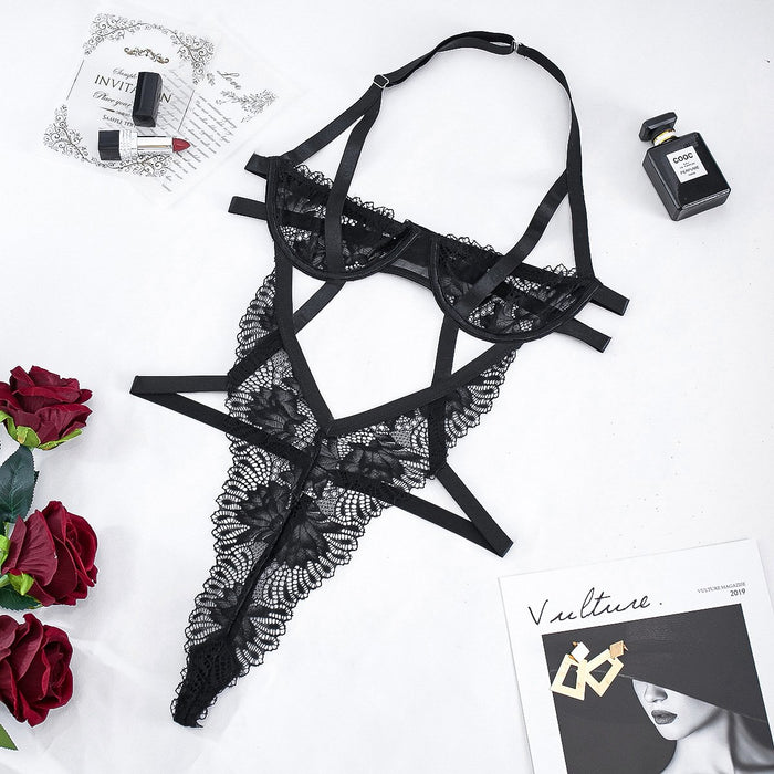 Women's Sexy One-piece Lingerie Lace Halter Bodysuit