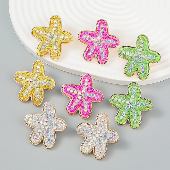 New Summer Beach Leisure Style Starfish Earrings Accessories Inlaid Rhinestone