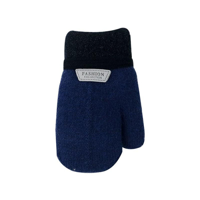 Winter Solid Thicken Plus Velvet Halter Gloves For Kids