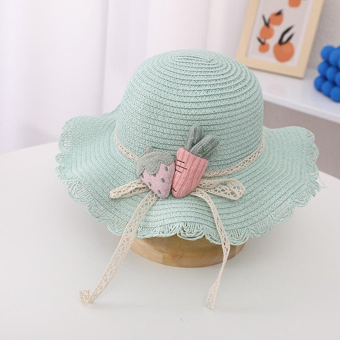 Cute Strawberry Radish Children's Wavy Straw Hat Bag Set